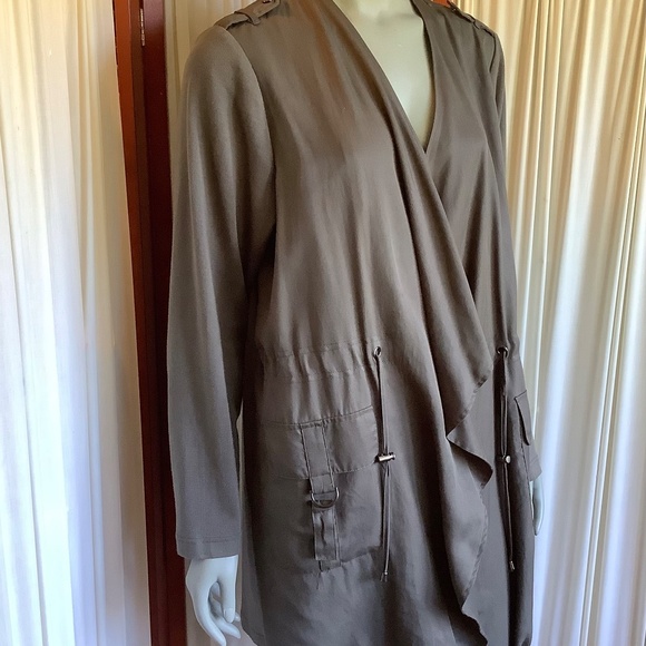 Carolina Belle Montreal Olive Green Open Front Draped Duster Jacket Sz 1X - Picture 2 of 9